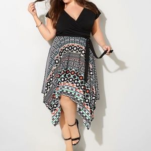 Avenue Tribal Handkerchief Wrap Plus Size Dress
